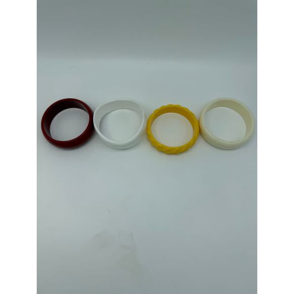Set of 4 White Ivory Yellow Red Plastic Fashion Retro Bangle Bracelets Jewelry - Picture 3 of 4
